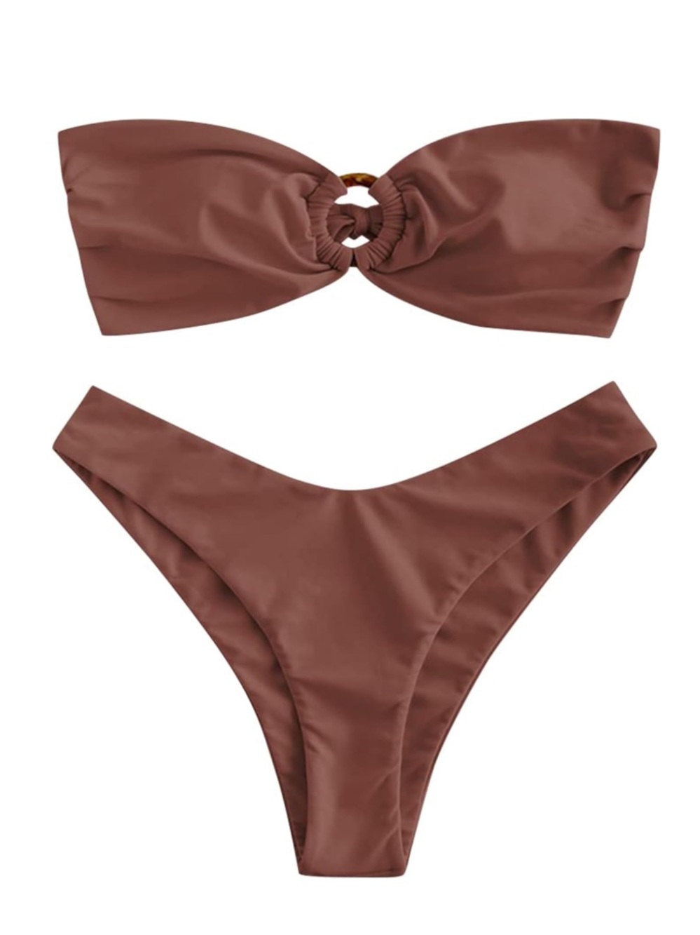 Women's ZAFUL Strapless Brown Ring-Accent Bikini Set Size Small